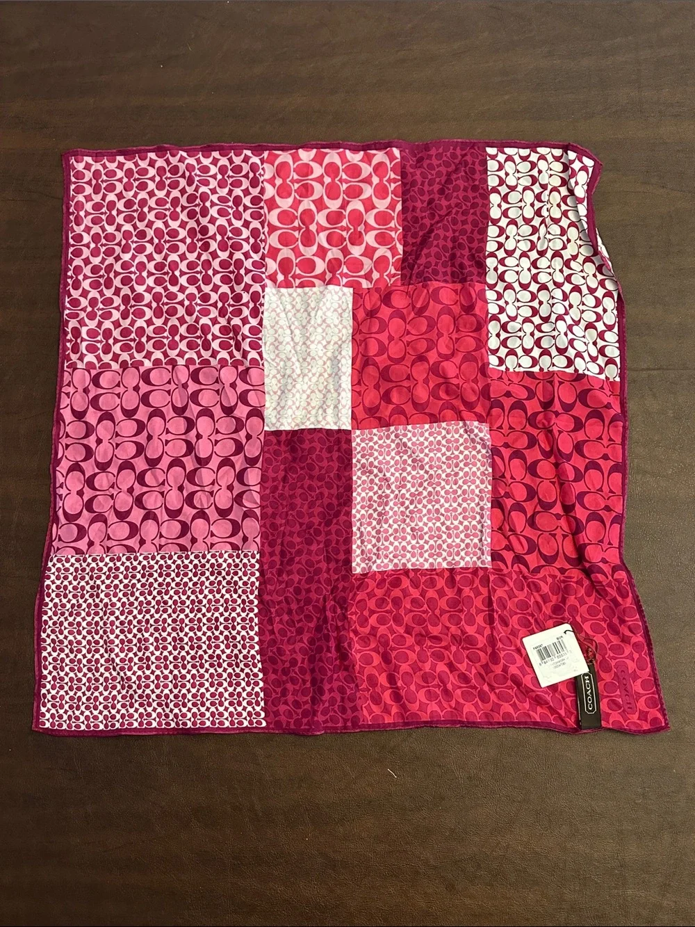 Coach Pink and Magenta Patchwork Silk Scarf